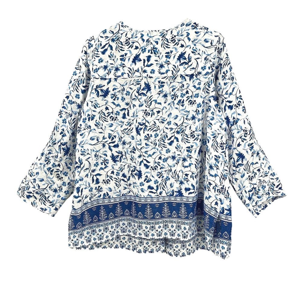 Joie Womens Plus Size Button Up Blouse Top 1X Blue Floral White Linen - Picture 2 of 4